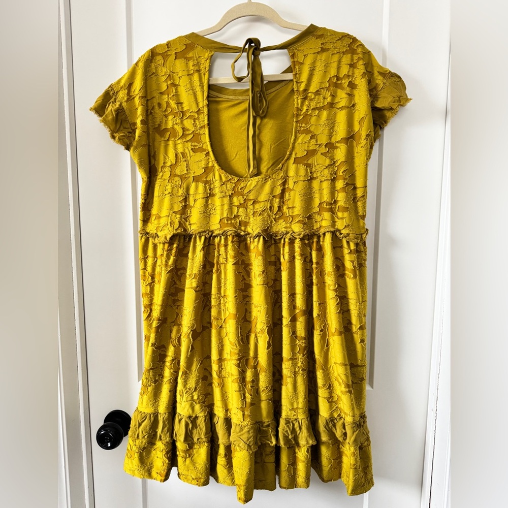 Anthropologie Mustard Yellow Ruffle Mini Dress - Picture 5 of 12
